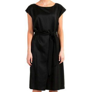 Hugo Boss Black Drapena Belted Sleeveles Dress 10 LBD